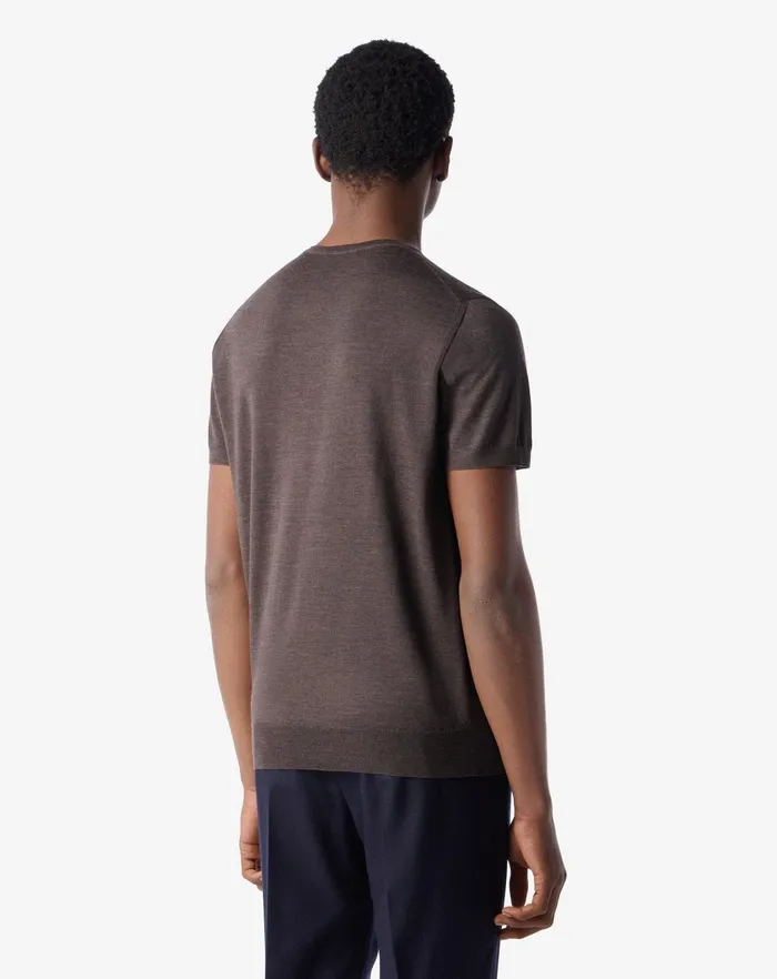 Corneliani Polos and TShirts Brown Ultra Fine Wool Crew Neck Jumper For Men 8211 Men
