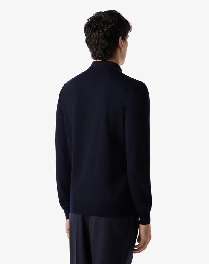 Corneliani Polos and TShirts Navy Blue Merino Wool Buttonup Polo Shirt For Men 8211 Men