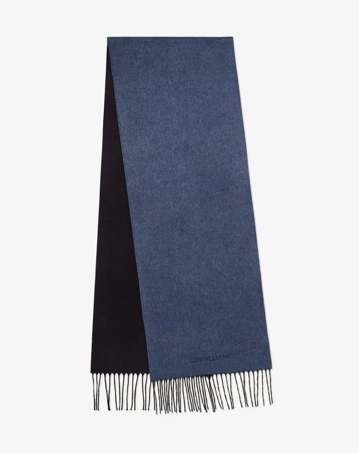 Corneliani Scarves And Hats Denimblue Silk And Cashmere Scarf For Men 8211 Men
