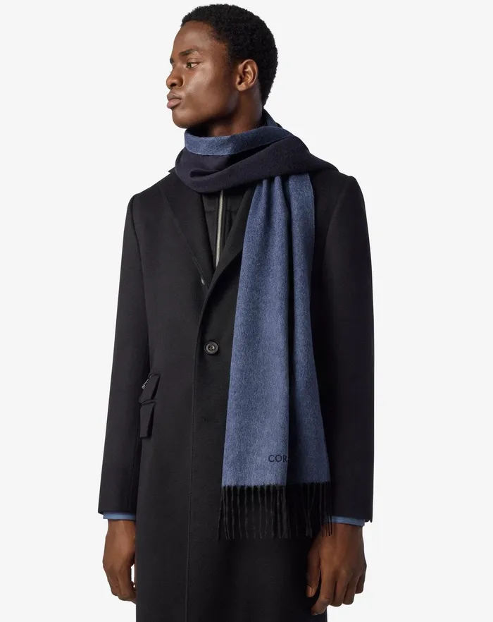 Corneliani Scarves And Hats Denimblue Silk And Cashmere Scarf For Men 8211 Men