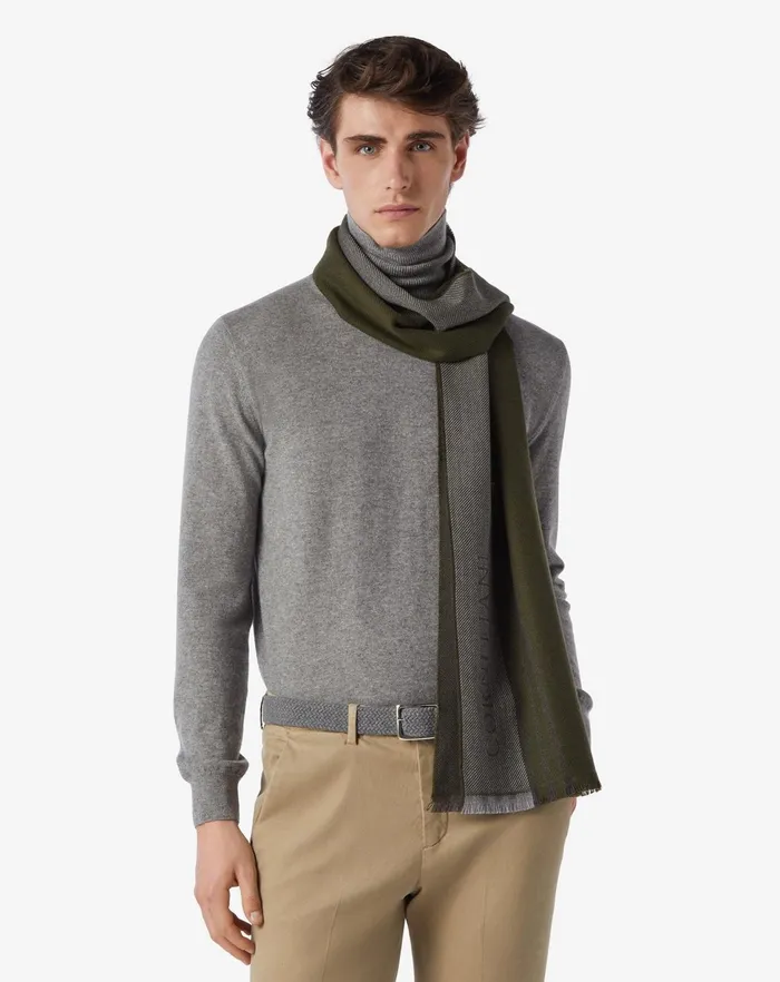 Corneliani Scarves And Hats Green Wool And Jacquard Cashmere Scarf For Men 8211 Men