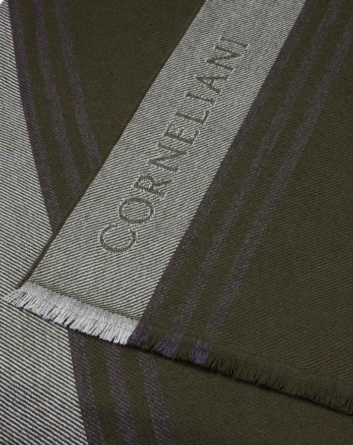 Corneliani Scarves And Hats Green Wool And Jacquard Cashmere Scarf For Men 8211 Men