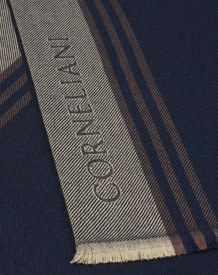 Corneliani Scarves And Hats Navy Blue Wool And Jacquard Cashmere Scarf For Men 8211 Men