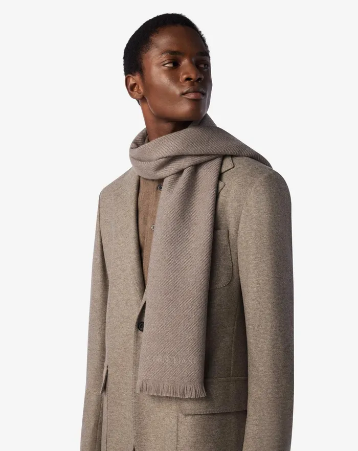 Corneliani Scarves And Hats Sandy Beige Pure Jacquard Wool Scarf For Men 8211 Men