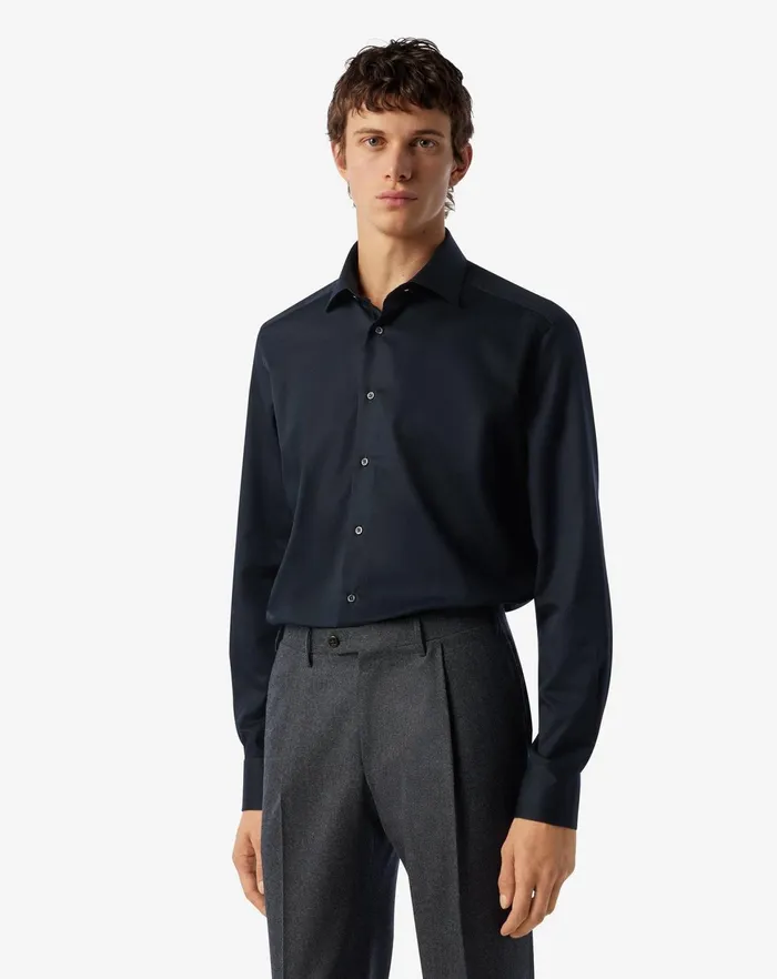 Corneliani Shirts Black Cotton Wrinklefree Shirt 8211 Men