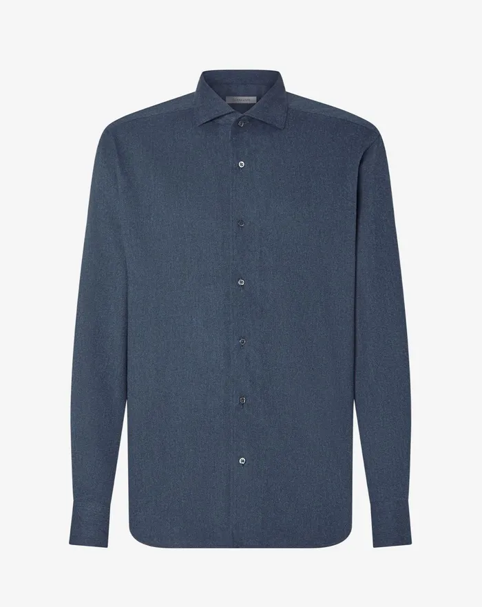 Corneliani Shirts Blue Cotton Flannel Shirt For Men 8211 Men