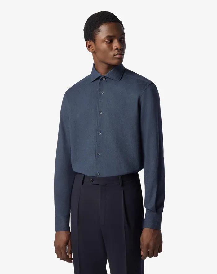 Corneliani Shirts Blue Cotton Flannel Shirt For Men 8211 Men