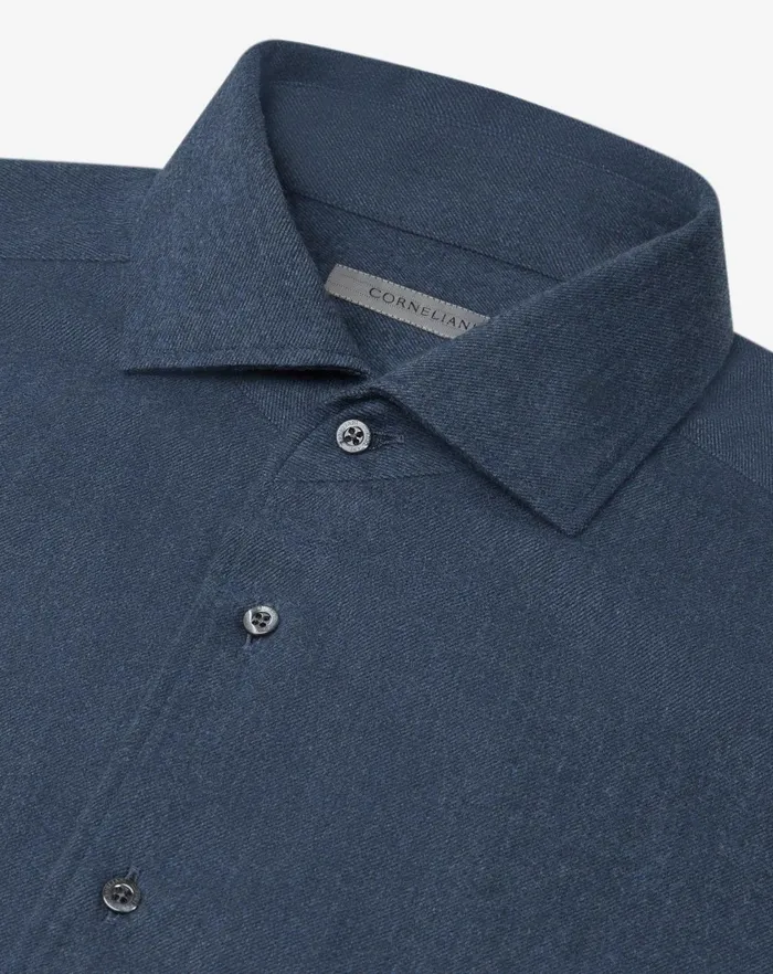 Corneliani Shirts Blue Cotton Flannel Shirt For Men 8211 Men