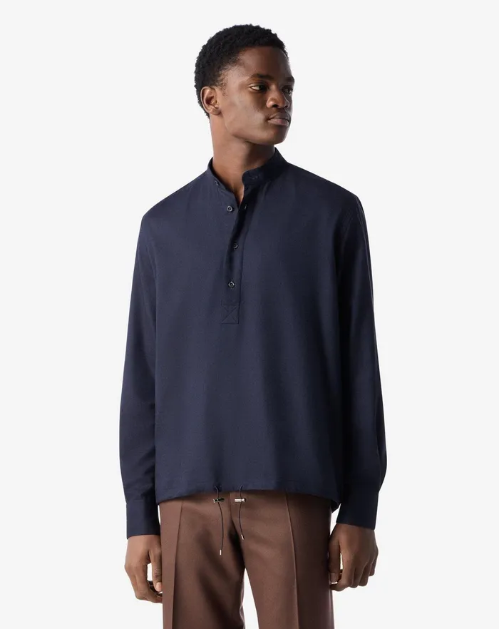 Corneliani Shirts Blue Herringbone Flannel Shirt For Men 8211 Men
