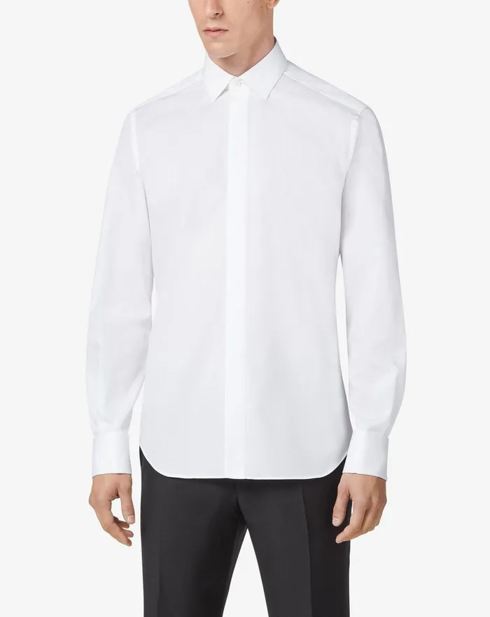 Corneliani Shirts Optical White Smoking Cotton Shirt 8211 Men