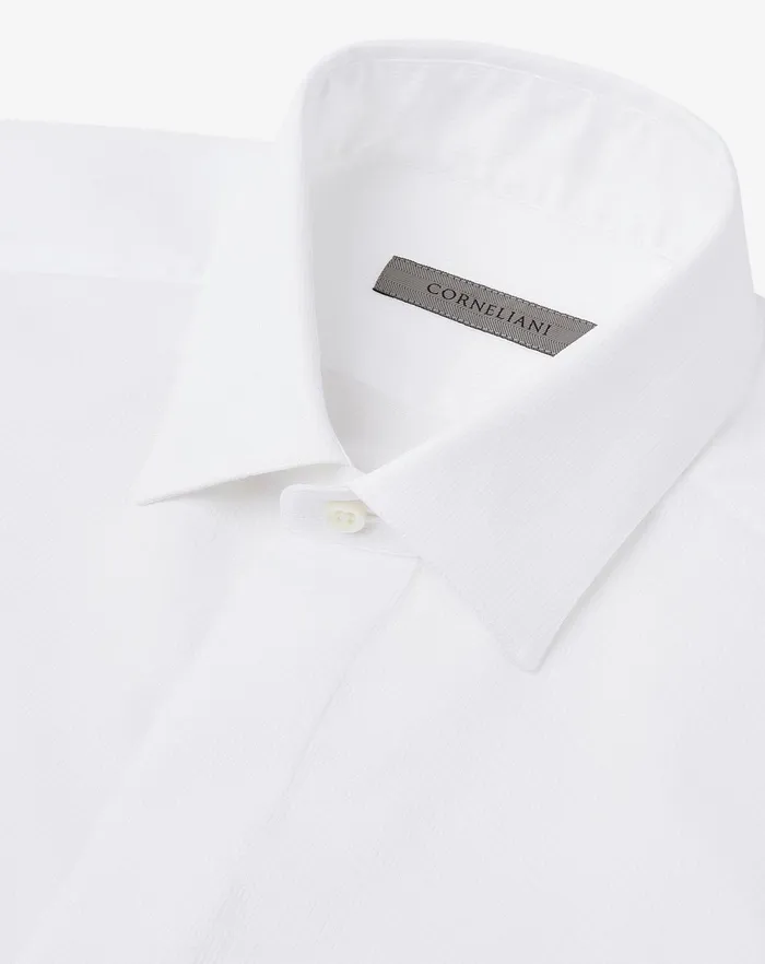 Corneliani Shirts Optical White Smoking Cotton Shirt 8211 Men
