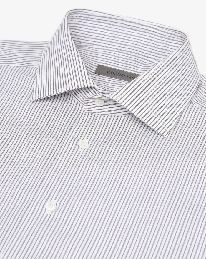 Corneliani Shirts White Cotton Shirt With Light Blue And Brown Stripes 8211 Men