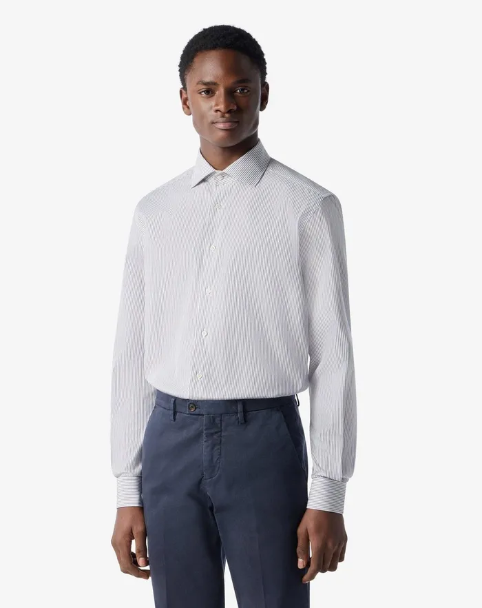 Corneliani Shirts White Cotton Shirt With Light Blue And Brown Stripes 8211 Men