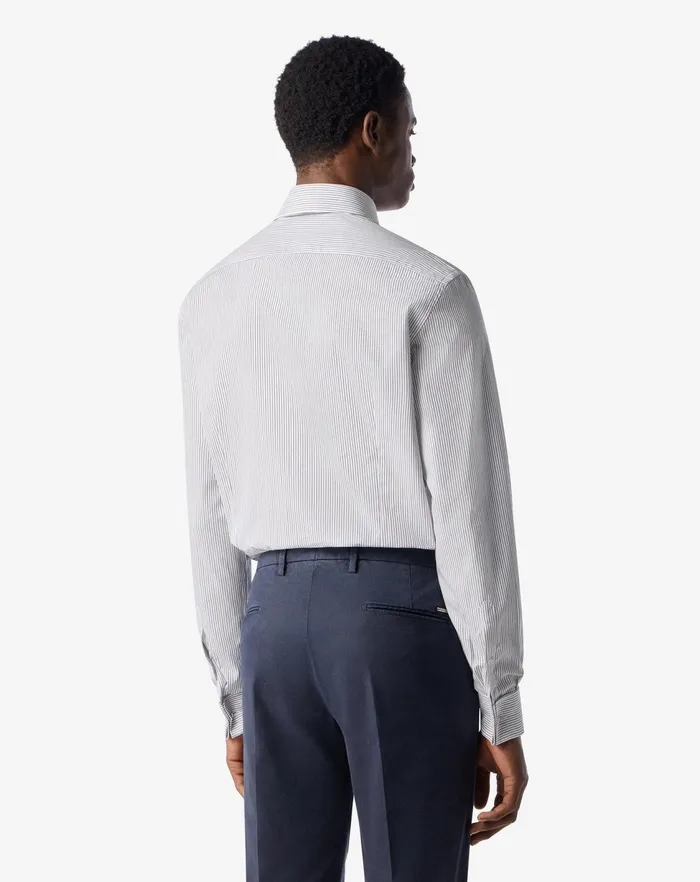 Corneliani Shirts White Cotton Shirt With Light Blue And Brown Stripes 8211 Men
