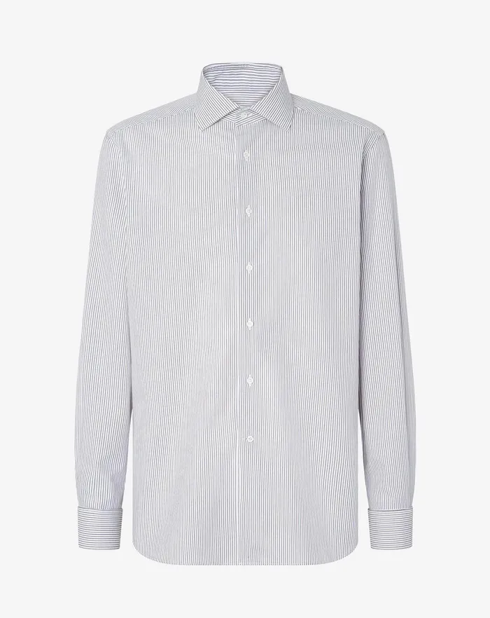 Corneliani Shirts White Cotton Shirt With Light Blue And Brown Stripes 8211 Men