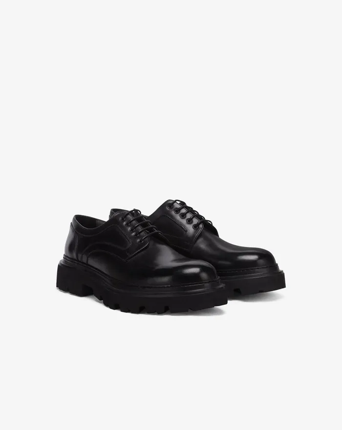 Corneliani Shoes Black Aged Calfskin Derby Shoes For Men 8211 Men