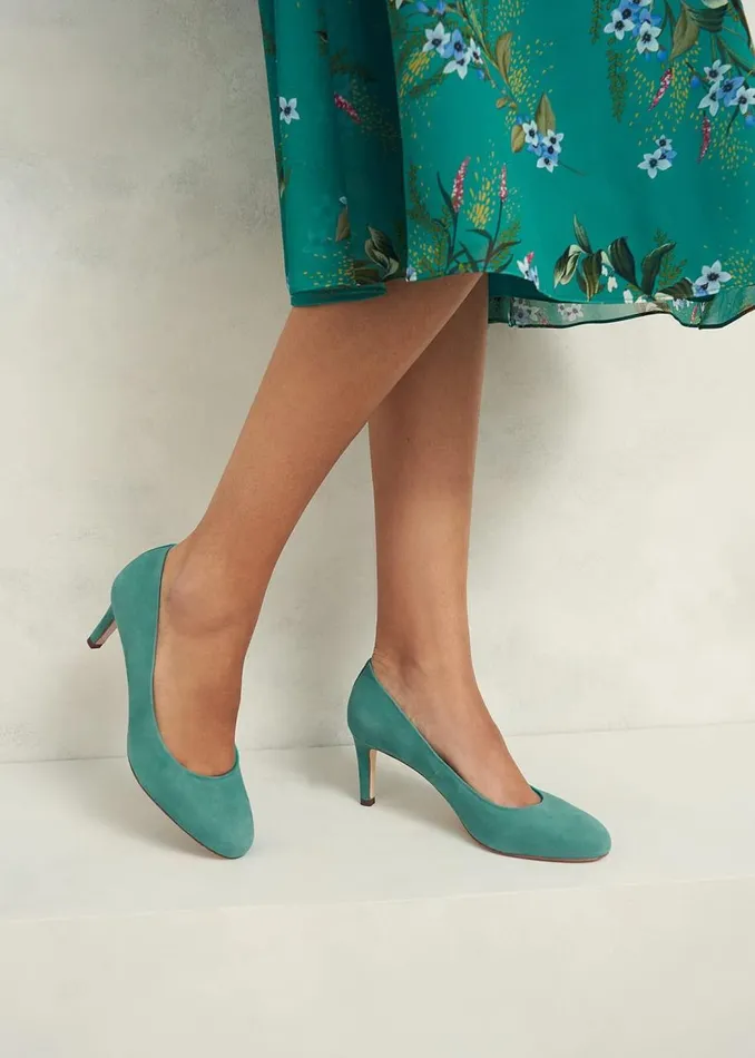 Court Shoes Women HOBBS Lizzie Suede Court Shoes Deep Aqua Green