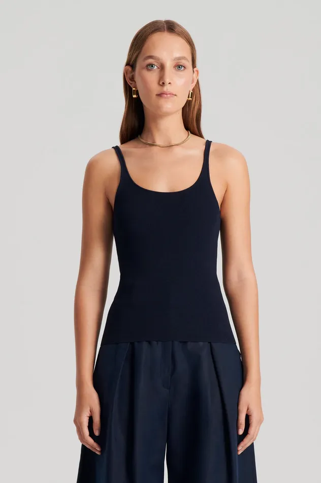 CREPE KNIT RIB SINGLET NAVY Women Tops Scanlan Theodore CREPE KNIT RIB SINGLET NAVY Women Tops Scanlan Theodore