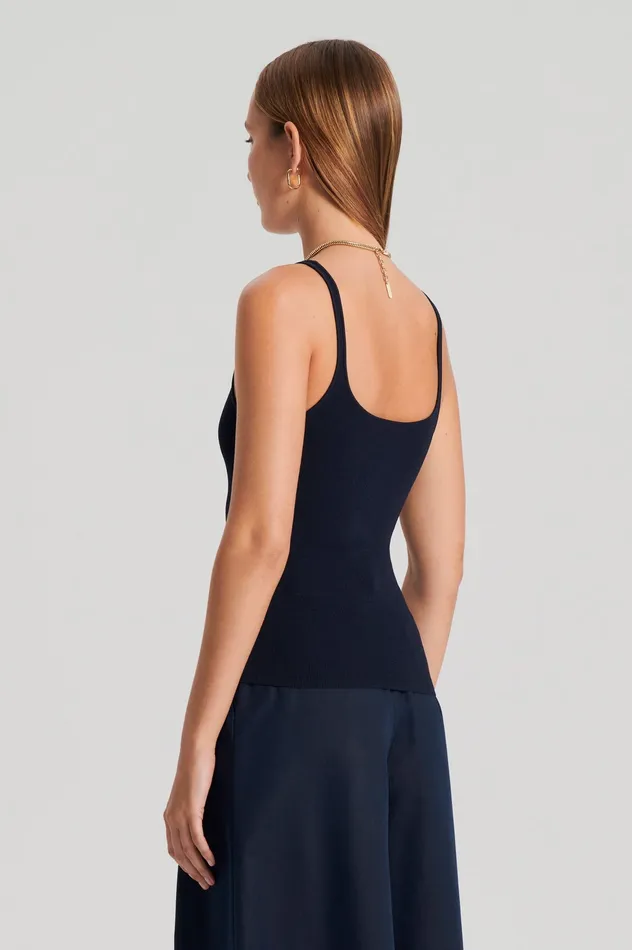 CREPE KNIT RIB SINGLET NAVY Women Tops Scanlan Theodore CREPE KNIT RIB SINGLET NAVY Women Tops Scanlan Theodore