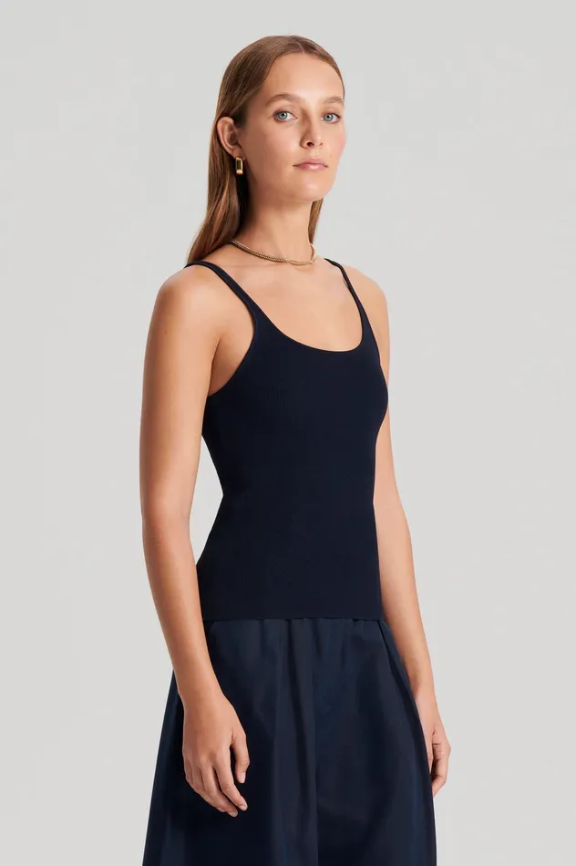 CREPE KNIT RIB SINGLET NAVY Women Tops Scanlan Theodore CREPE KNIT RIB SINGLET NAVY Women Tops Scanlan Theodore