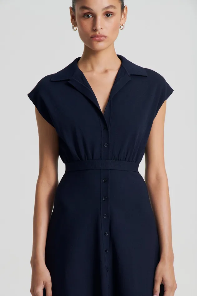 CREPE KNIT SHIRT DRESS NAVY Dresses Scanlan Theodore Women