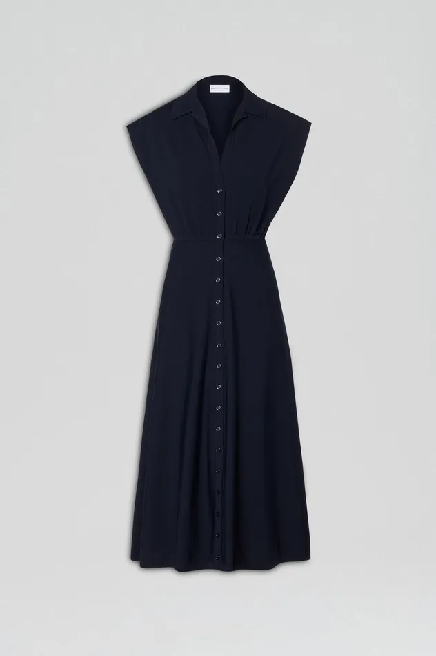 CREPE KNIT SHIRT DRESS NAVY Dresses Scanlan Theodore Women