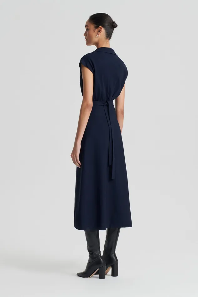 CREPE KNIT SHIRT DRESS NAVY Dresses Scanlan Theodore Women