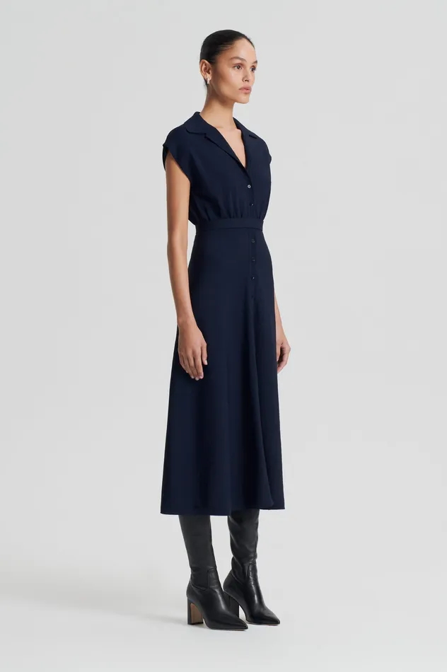 CREPE KNIT SHIRT DRESS NAVY Dresses Scanlan Theodore Women