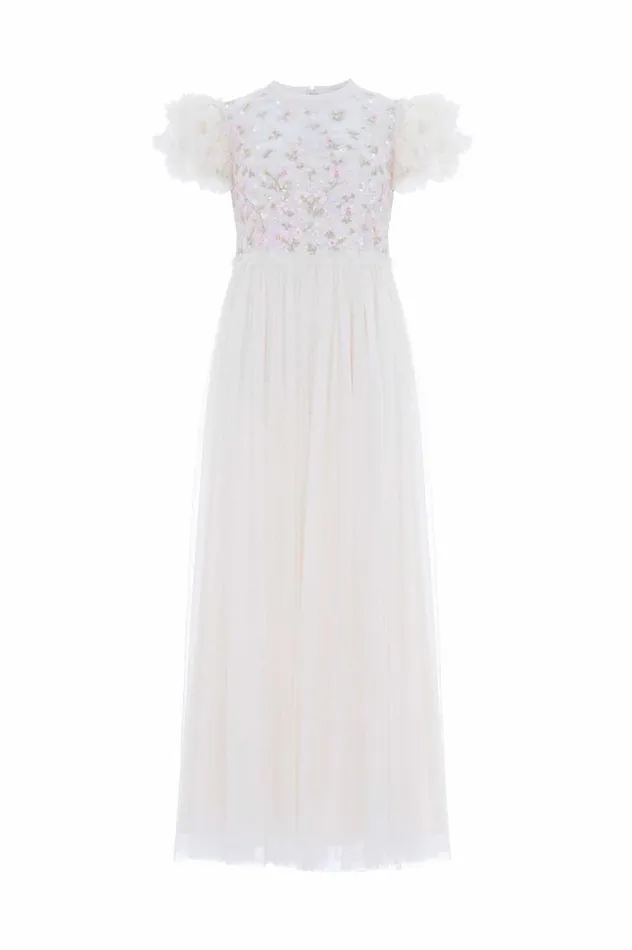 Dahlia Ditsy Bodice Round Neck Ankle Gown Champagne Women Needle and Thread Dresses