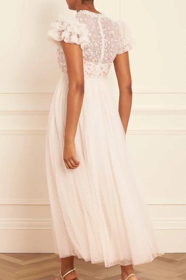 Dahlia Ditsy Bodice Round Neck Ankle Gown Champagne Women Needle and Thread Dresses