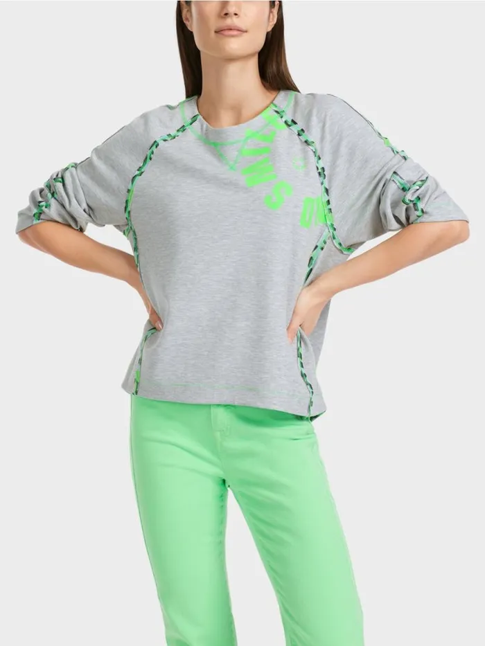 Damen Marc Cain Pullover and Sweatshirts Sweatshirt Mit Nahteffekten Silver Grey