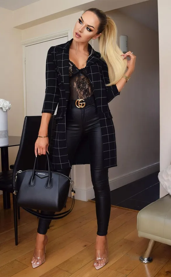 Danni Black Checked Longline Jacket Women Missfiga CoatsJackets Danni Black Checked Longline Jacket Women Missfiga CoatsJackets