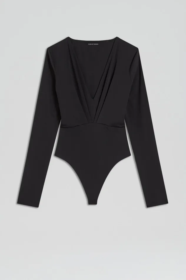 DRAPE VNECK BODYSUIT BLACK Tops Scanlan Theodore Women DRAPE VNECK BODYSUIT BLACK Tops Scanlan Theodore Women