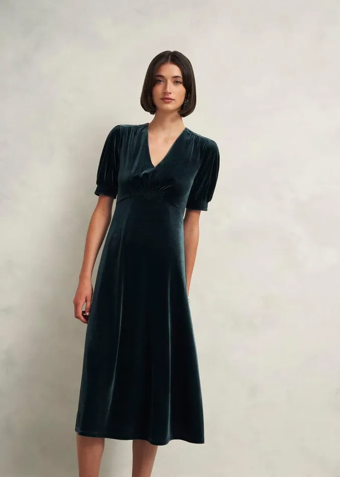 Dresses and Jumpsuits Women HOBBS Petite Dormer Velvet Dress Evergreen