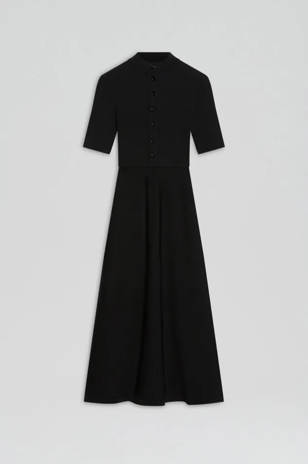 Dresses CREPE KNIT SSLV BUTTON DRESS BLACK 8211 Scanlan Theodore Women