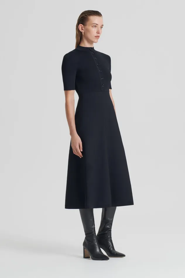 Dresses CREPE KNIT SSLV BUTTON DRESS BLACK 8211 Scanlan Theodore Women