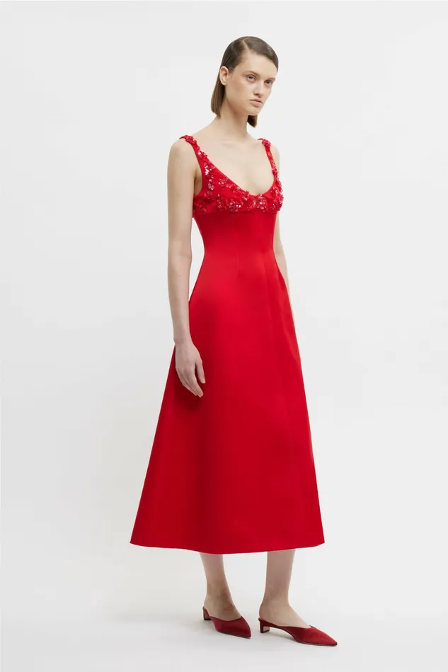 Dresses Emilia Wickstead Women Abella Embellished Dress In Bright Red Doppio Satin