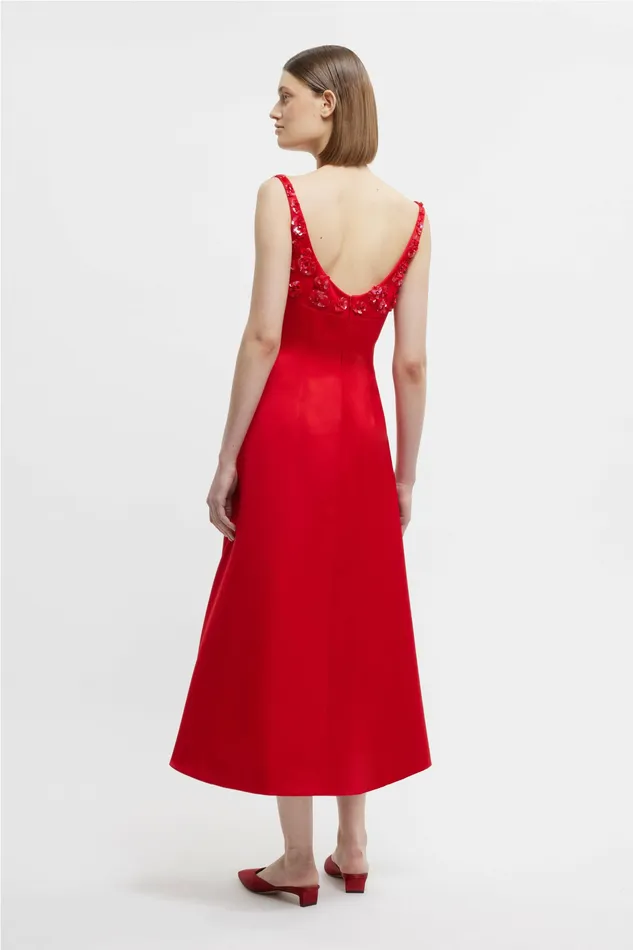 Dresses Emilia Wickstead Women Abella Embellished Dress In Bright Red Doppio Satin