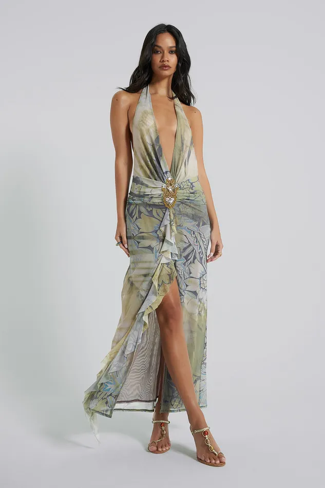 Dresses Shop Cindy Plunge Maxi Dress In Green 8211 Jaded London Women