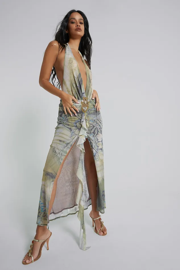 Dresses Shop Cindy Plunge Maxi Dress In Green 8211 Jaded London Women