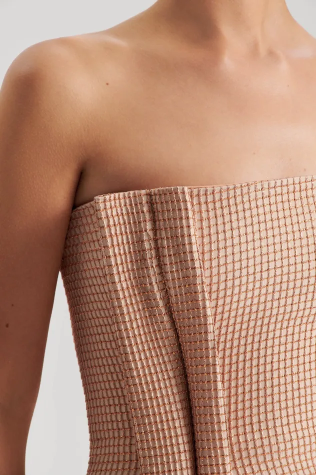 Dresses TINSEL GINGHAM GOWN ROSE GOLD Scanlan Theodore Women Dresses TINSEL GINGHAM GOWN ROSE GOLD Scanlan Theodore Women