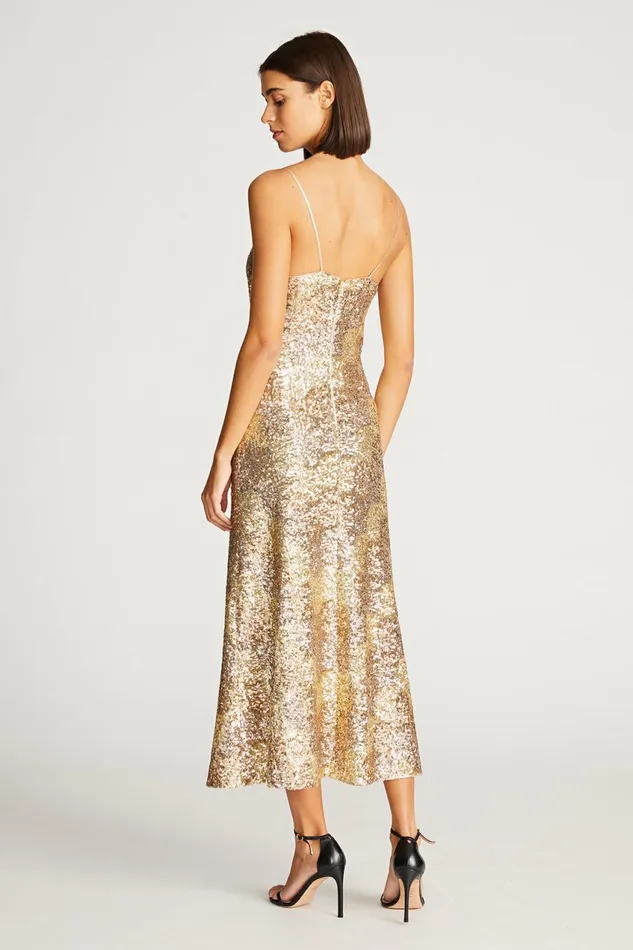 Dresses Women Halston Alesandra Dress In Wave Sequin Gold Tonal