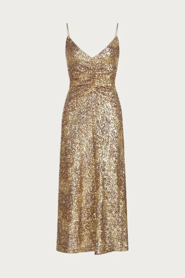 Dresses Women Halston Alesandra Dress In Wave Sequin Gold Tonal