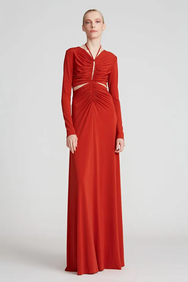Dresses Women Halston Baylee Jersey Halter Gown Rust