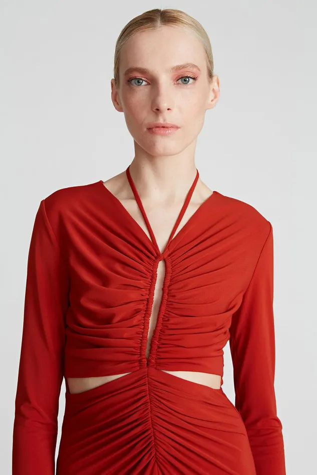 Dresses Women Halston Baylee Jersey Halter Gown Rust