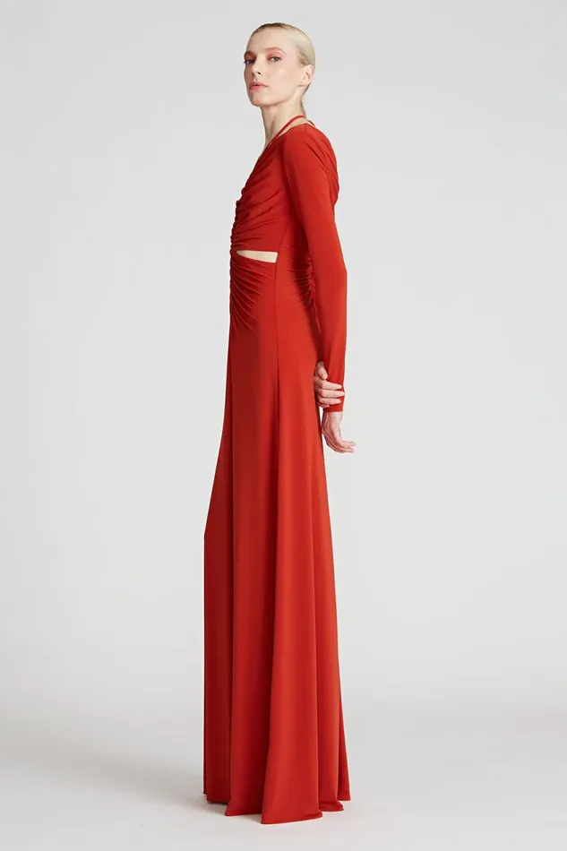 Dresses Women Halston Baylee Jersey Halter Gown Rust