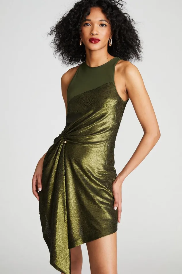 Dresses Women Halston Ida Dress In Sequin And Jersey Seaweed