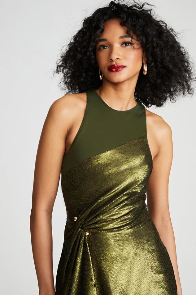 Dresses Women Halston Ida Dress In Sequin And Jersey Seaweed
