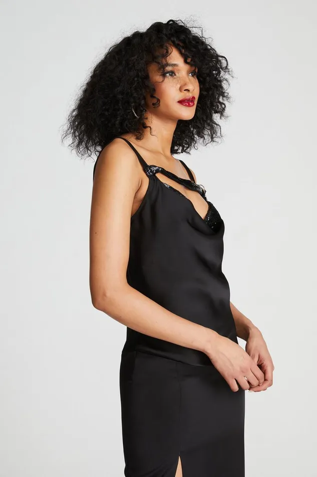 Dresses Women Halston Nomi Gown In Satin and Sequin Black