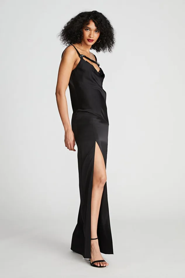 Dresses Women Halston Nomi Gown In Satin and Sequin Black